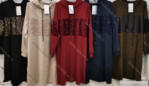 Šaty oversize mikinové s kapucí dlouhý rukáv dámské (S/M/L ONE SIZE) ITALSKÁ MÓDA IMPLI2516736