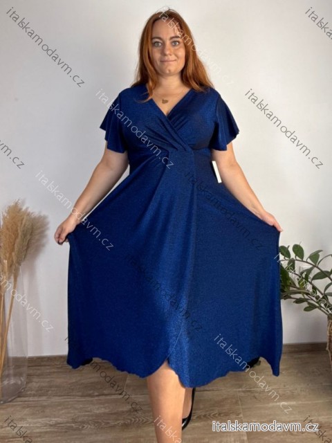 Šaty dlouhé společenské třpytivé krátký rukáv dámské nadrozměr JITA  (44/46/48 ONE SIZE) ITALSKÁ MÓDA IM425653