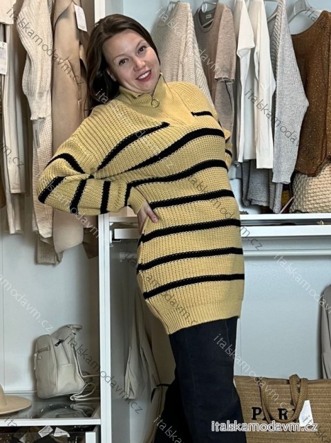 Šaty svetrové dlouhý rukáv dámské (M/L/XL/2XL ONE SIZE) ITALSKÁ MÓDA IM424MILANO/DR M/L tmavě béžová