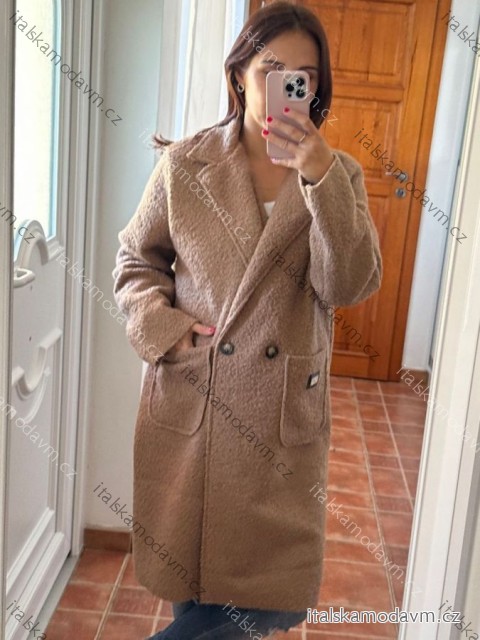 Kabát beránek dlouhý rukáv dámský nadrozměr OLGA  (48/50/52 ONE SIZE) ITALSKÁ MÓDA IMWCH251111/DUR 48/50/52 tmavě béžová