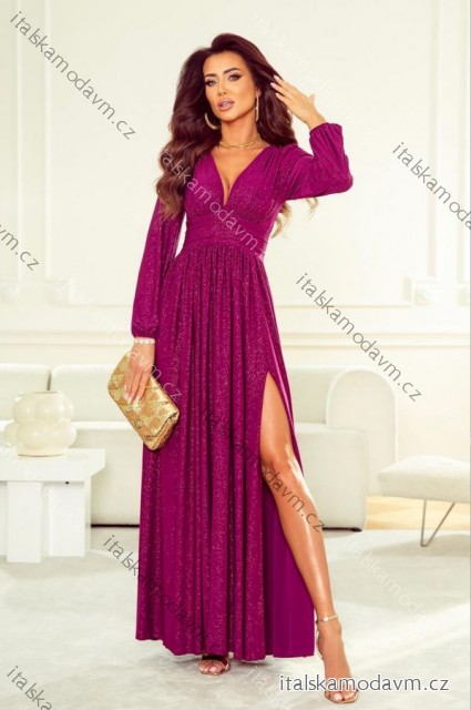 Šaty dlouhé elegantní třpytivé dlouhý rukáv dámské nadrozměr (34-50) POLSKÁ MÓDA PMLWD24RAMONA/DR fialová 48