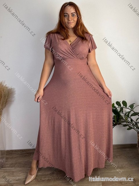 Šaty dlouhé společenské třpytivé krátký rukáv dámské nadrozměr (44/46/48 ONE SIZE) ITALSKÁ MÓDA IM4251156