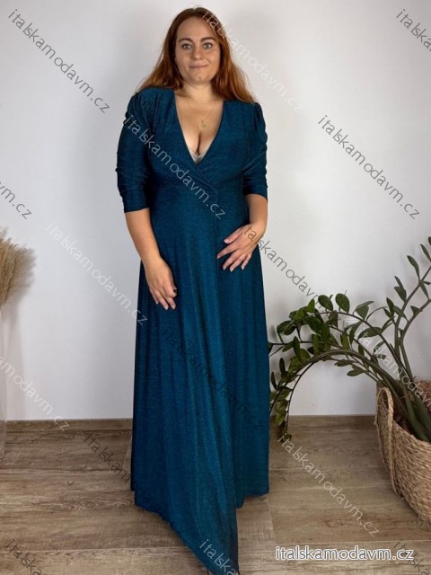 Šaty dlouhé společenské třpytivé 3/4 rukáv dámské nadrozměr (42/44/46 ONE SIZE) ITALSKÁ MÓDA IM4251154