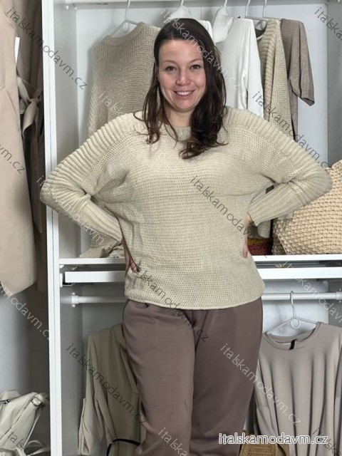 Svetr pletený dlouhý rukáv dámský nadrozměr KARA (42/44/46 ONE SIZE) TURECKÁ MÓDA TM9251111/DUR 42/44/46 tmavě béžová