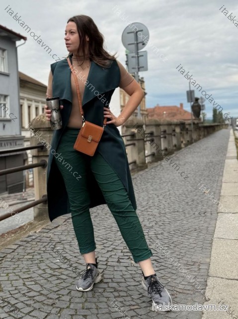 Vesta flauš dlouhá bez rukávů dámská nadrozměr (M/L/XL ONE SIZE) ITALSKÁ MÓDA IMD22900/DU smaragdová M/L/XL