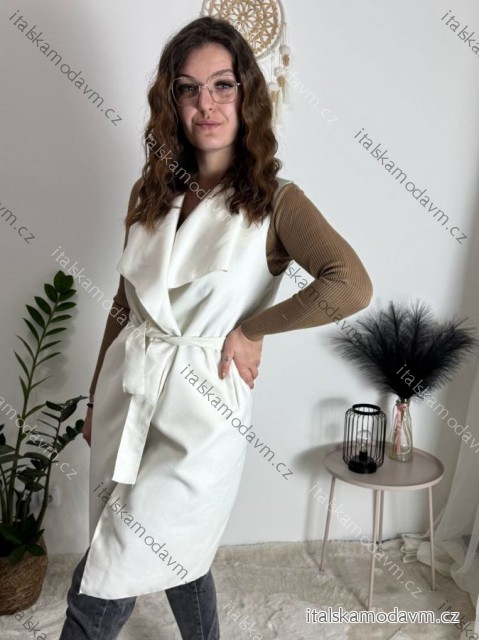 Vesta flaušová dlouhá bez rukávů dámská (S/M ONE SIZE) ITALSKÁ MÓDA IMM21133/DR bílá S/M/L