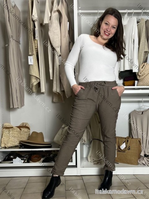 Kalhoty strečové mačkáče zateplené dlouhé dámské PANTALONE (S/M/L ONE SIZE) ITALSKÁ MÓDA IMPOZ25OL-5591