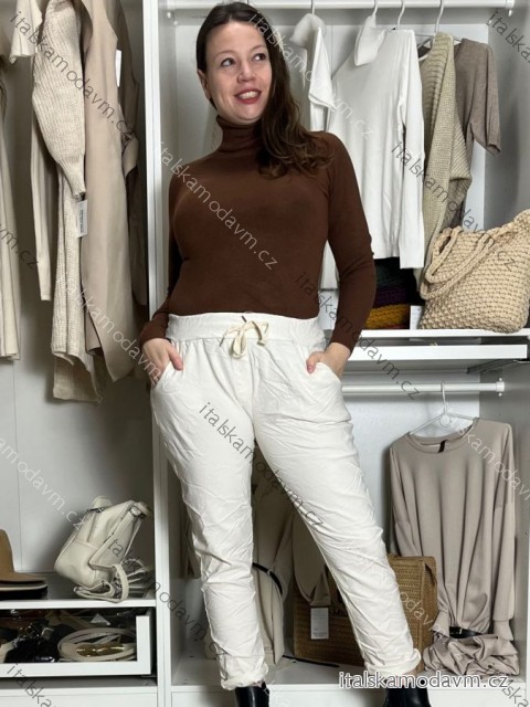 Kalhoty strečové mačkáče zateplené dlouhé dámské PANTALONE (S/M/L ONE SIZE) ITALSKÁ MÓDA IMPOZ25OL-5591/DUR