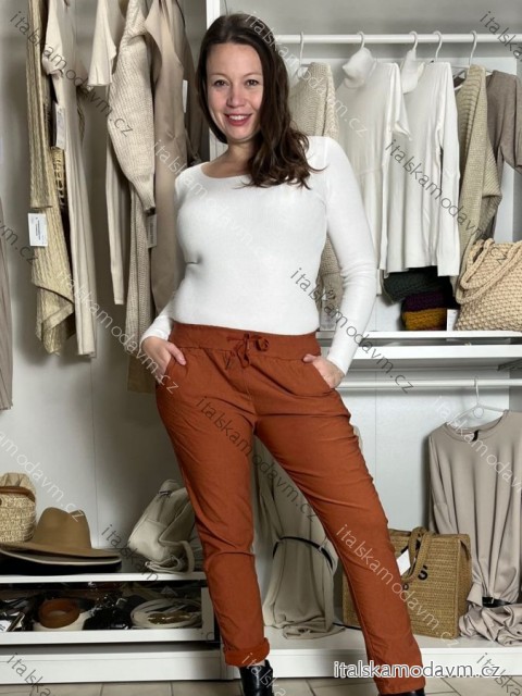 Kalhoty strečové mačkáče zateplené dlouhé dámské PANTALONE (S/M/L ONE SIZE) ITALSKÁ MÓDA IMPOZ25OL-5591/DUR ornažová cihlová S/M/L