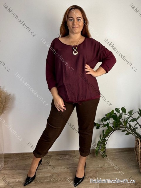 Tričko s přívěskem dlouhý rukáv dámské nadrozměr JULIA (52/54/56 ONE SIZE) ITALSKÁ MÓDA IM425611