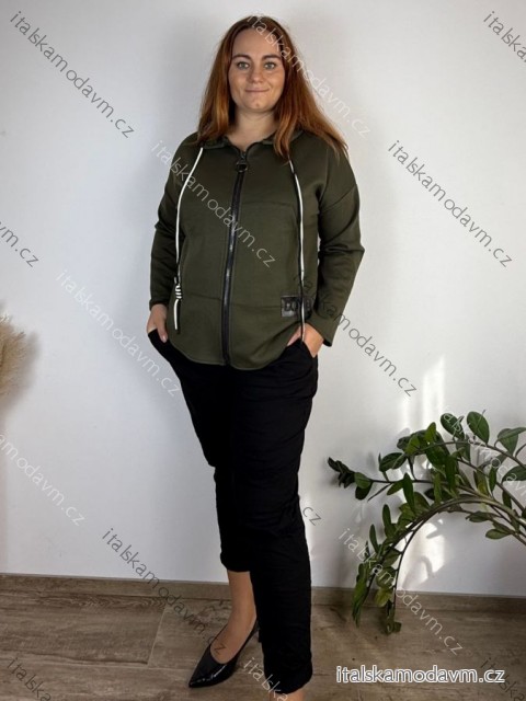 Mikina máslová dlouhý rukáv dámská nadrozměr ADRIANA (50/52/54 ONE SIZE) ITALSKÁ MÓDA IMD25240/DUR 50/52/54 zelená khaki