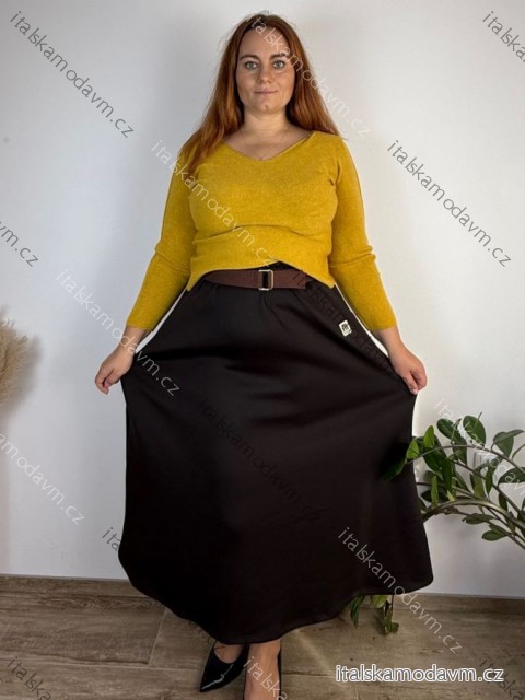 Sukně dlouhá s páskem dámská nadrozměr VIVIEN (46/48/50 ONE SIZE) ITALSKÁ MÓDA IMSM251162/DUR 46/48/50 tmavě hnědá