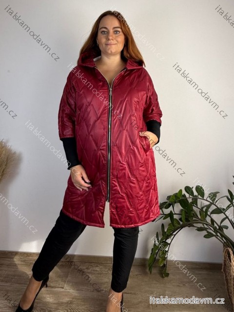 Bunda slabá prošívaná oversize dlouhý rukáv dámská nadrozměr DANNA (52/54/56 ONE SIZE) ITALSKÁ MÓDA IM425664/DUR 52/54/56 vínová