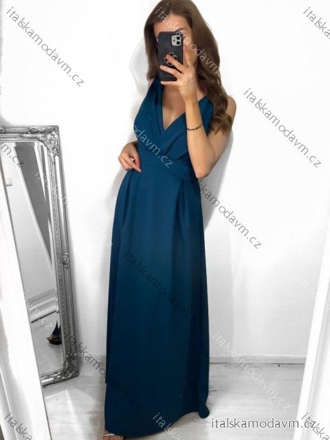 Šaty elegantní společenské dlouhé na ramínka dámské Patricie  (XS/S/M/L ONE SIZE) ITALSKÁ MÓDA IM322045/DUR petrolejová