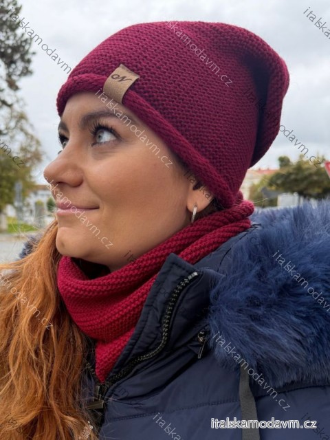 Čepice nákrčník souprava zimní dámská (ONE SIZE) POLSKÁ VÝROBA PV820056/DR vínová one size