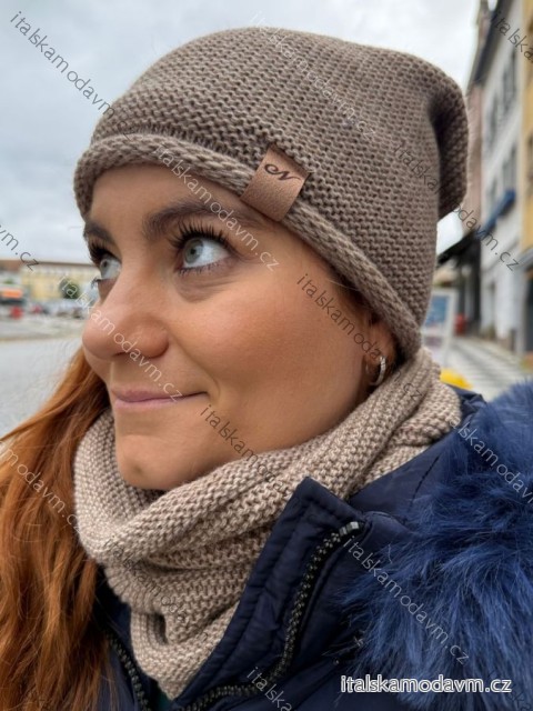 Čiapka nákrčník súprava zimná dámska (ONE SIZE) POLSKÁ VÝROBA PV820056/DR světle hnědá one size