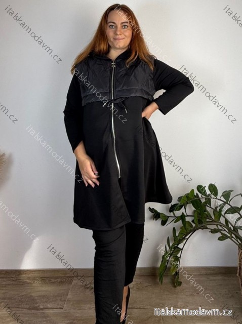 Bunda šusťáková s kapucí na zip dlouhý rukáv dámská nadrozměr NIKA (46/48/50 ONE SIZE) ITALSKÁ MÓDA IMC25415