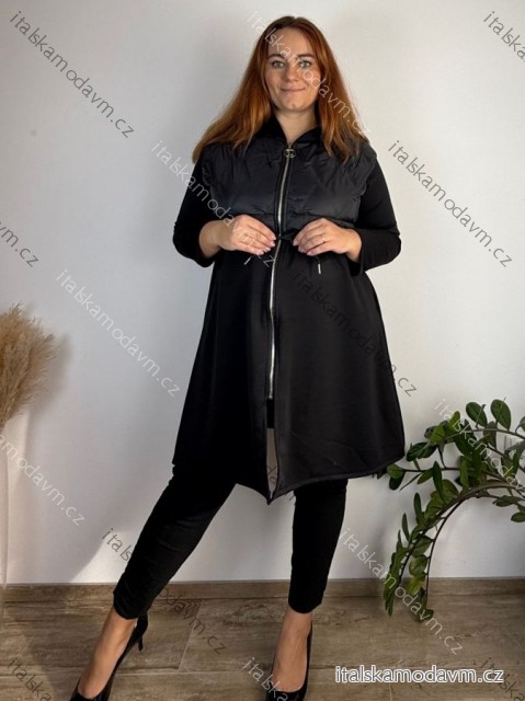 Bunda šusťáková s kapucí na zip dlouhý rukáv dámská nadrozměr NIKA (46/48/50 ONE SIZE) ITALSKÁ MÓDA IMC25415/DUR