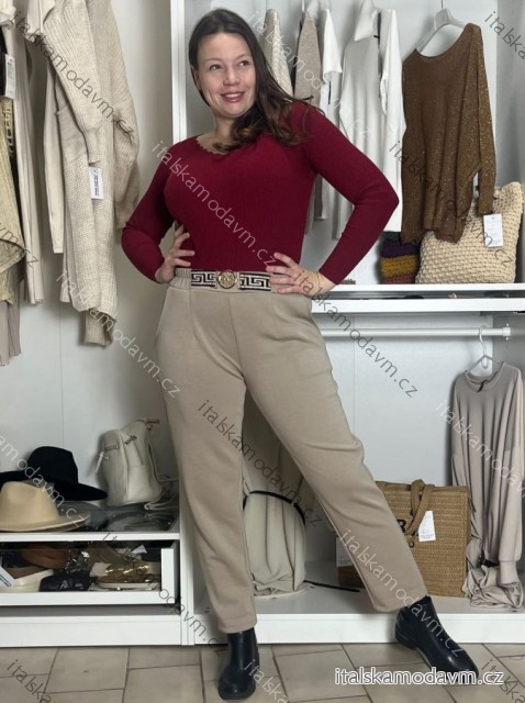 Kalhoty elegantní s páskem dámské BELLA (S/M/L ONE SIZE) ITALSKÁ MÓDA IMD25251/DUR