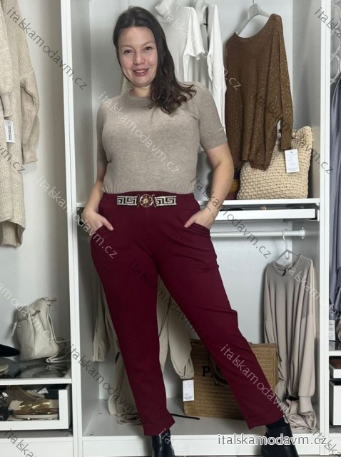 Kalhoty elegantní s páskem dámské BELLA (S/M/L ONE SIZE) ITALSKÁ MÓDA IMD25251/DUR S/M/L vínová
