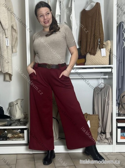 Kalhoty elegantní s páskem dámské BEATA (S/M/L ONE SIZE) ITALSKÁ MÓDA IM425718/DUR S/M/L vínová
