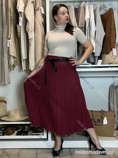 Sukně dlouhá skládaná s páskem dámská SKILER (S/M/L ONE SIZE) ITALSKÁ MÓDA IMC25333/DUR S/M/L vínová