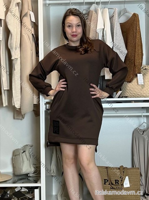 Šaty oversize mikinové máslové dlouhý rukáv dámské ANNA (S/M/L ONE SIZE) ITALSKÁ MÓDA IMD25164
