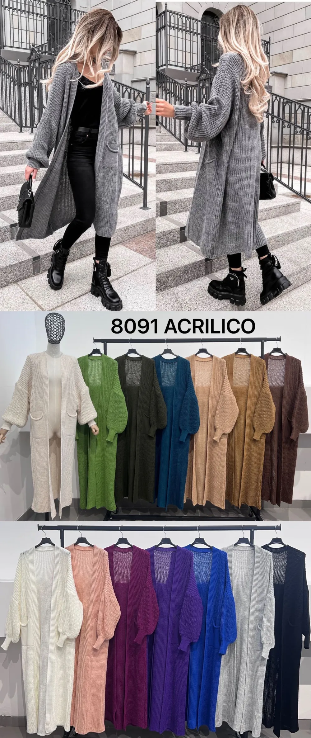 Cardigan dlouhý pletený dlouhý rukáv dámský (S/M/L ONE SIZE) ITALSKÁ MÓDA IMPLI258091