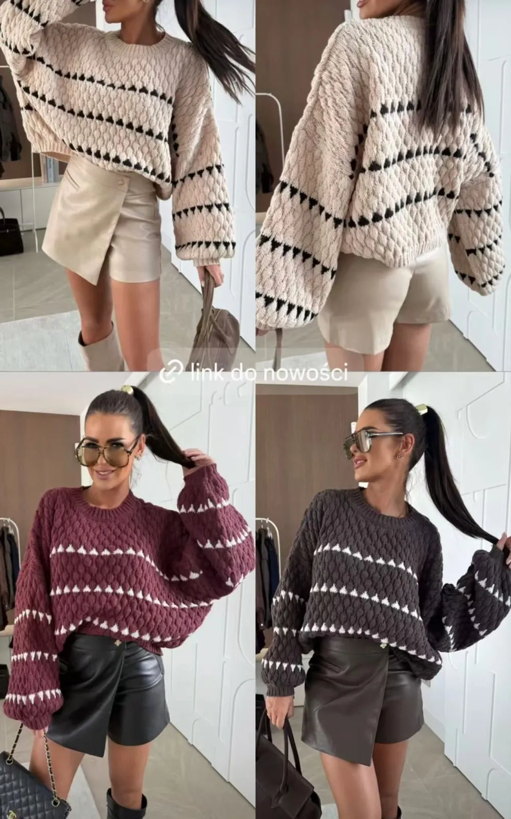 Svetr pletený dlouhý rukáv dámský (S/M/L ONE SIZE) ITALSKÁ MÓDA IMPLP2533520090