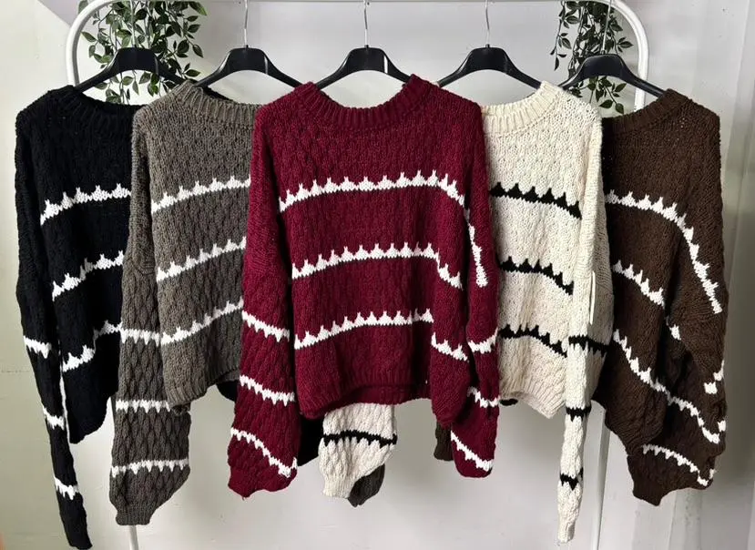 Svetr pletený dlouhý rukáv dámský (S/M/L ONE SIZE) ITALSKÁ MÓDA IMPLP2533520090