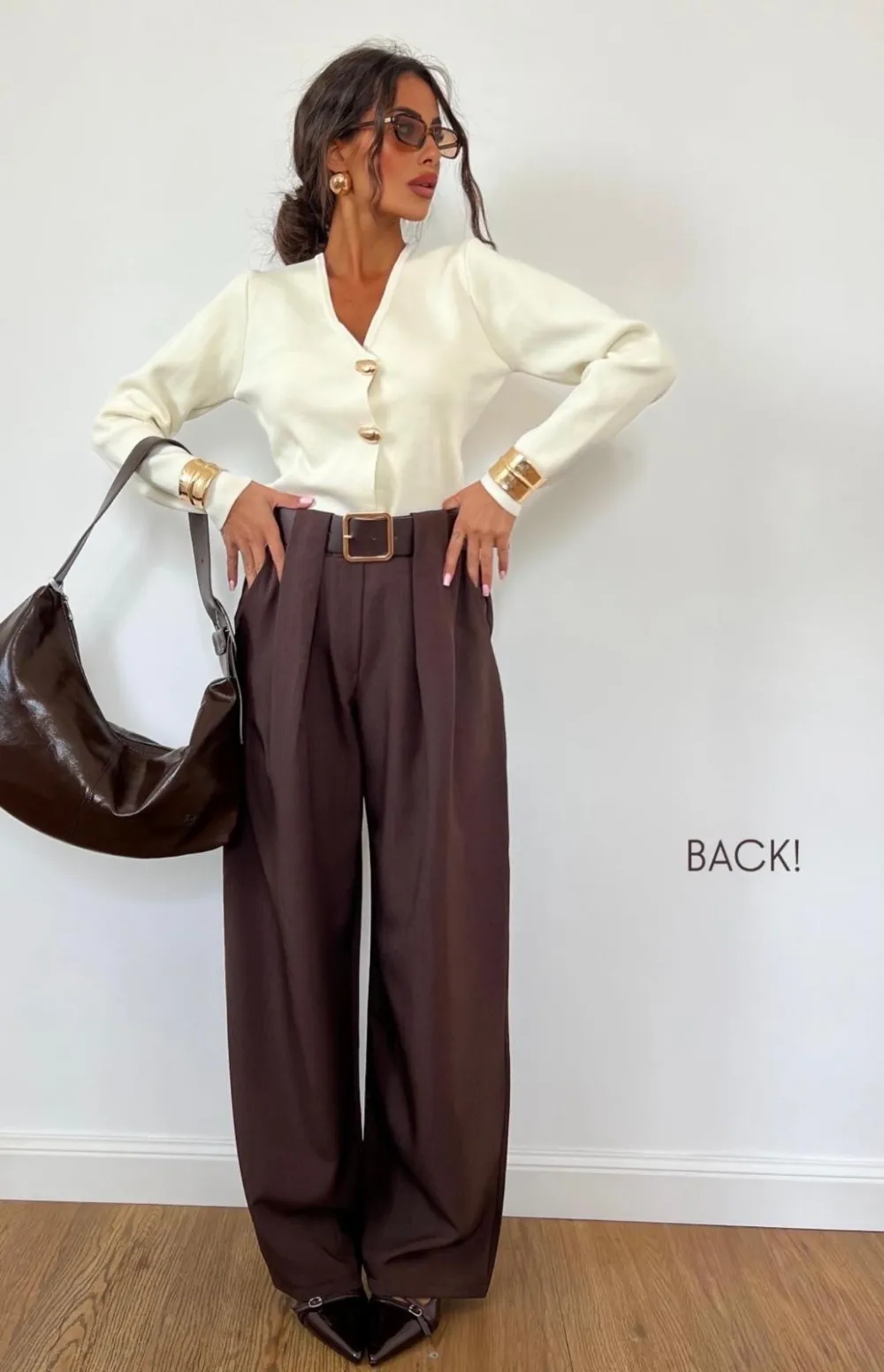 Kalhoty elegantní s páskem dámské (S/M/L ONE SIZE) ITALSKÁ MÓDA IMPLP2511861095