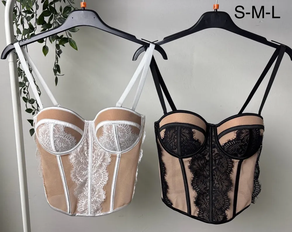 Croptop krajkový na ramínka dámský (S/M/L ONE SIZE) ITALSKÁ MÓDA IMPLP2599911011