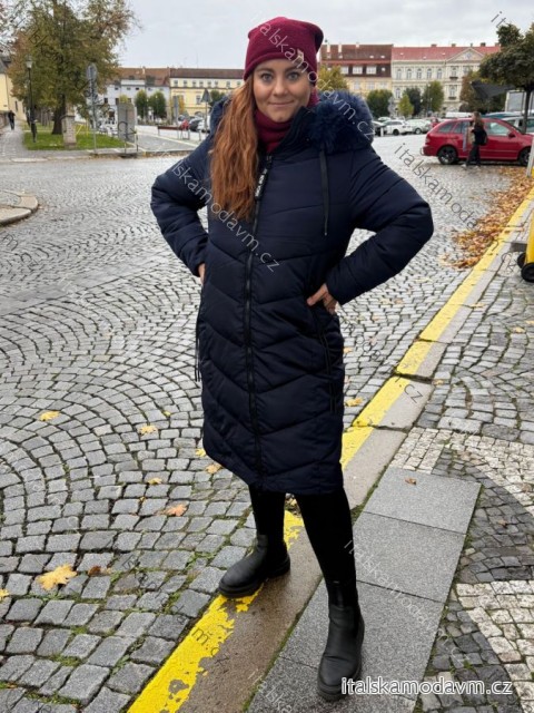 Bunda zimná dámska nadrozmer (3XL-7XL ONE SIZE) POLSKÁ MÓDA PMW25HH-2405TO/DR 4XL tmavo modrá