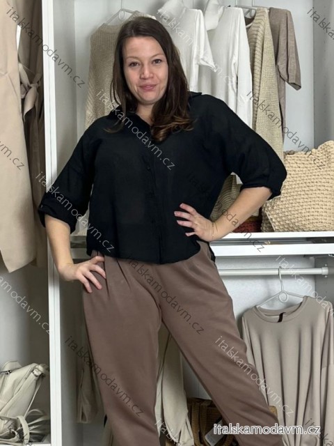 Košeľa oversize 3/4 dlhý rukáv dámska nadrozměr (40/42/44 ONE SIZE) IMPOZ25AM-3839/DUR  čierna