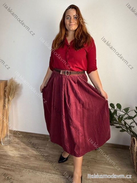 Sukně s páskem manžestrová dámská nadrozměr  AMONA (42/44/46 ONE SIZE) ITALSKá MóDA IMSM251159/DUR 42/44/46 vínová