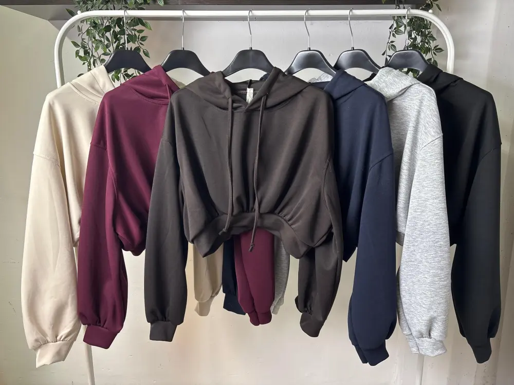 Mikina krátká s kapucí dlouhý rukáv dámská (S/M/L ONE SIZE) ITALSKÁ MÓDA IMPLP2511809085