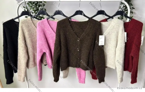 Svetr teplý chlupatý na knoflíky dlouhý rukáv dámský (S/M/L ONE SIZE) ITALSKÁ MÓDA IMPLP2525697010