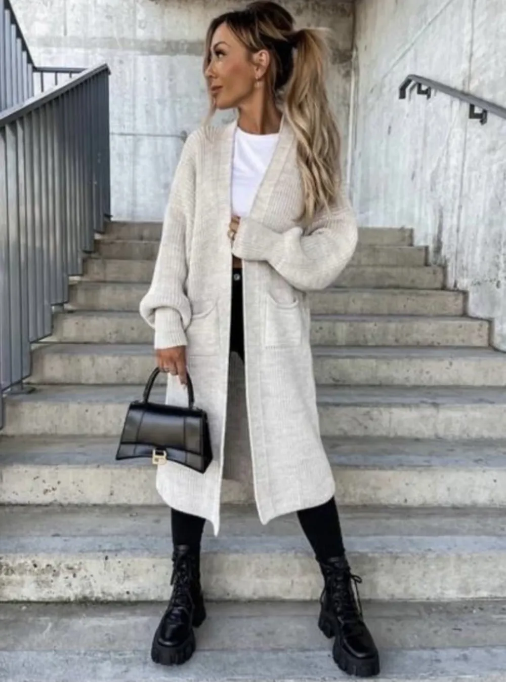 Cardigan pletený dlouhý rukáv dámský (S/M/L ONE SIZE) ITALSKÁ MÓDA IMPLP2525040090