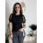 Tričko elegantní krátky rukáv dámské (S/M ONE SIZE) ITALSKÁ MÓDA IMM24M16835/DU -   Černá -   S/M
