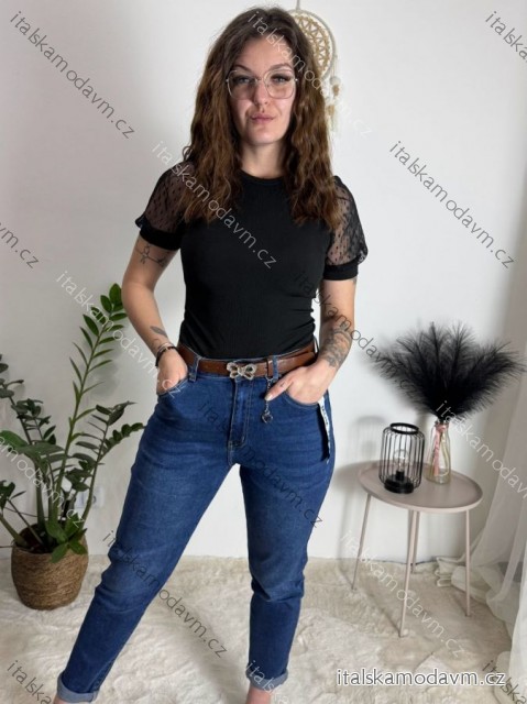 Rifle jeans s páskem  MOM FIT dámske nadrozměr (M-3XL) MOON GIRL MOG25KF520-3 modrá 2XL