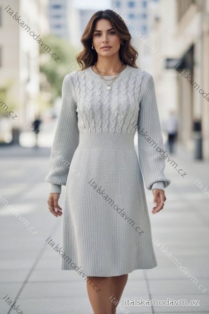 Šaty krátké pletené dlouhý rukáv dámské (S/M/L ONE SIZE) ITALSKÁ MÓDA IMD24490