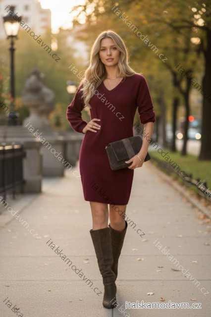 Šaty krátké úpletové dlouhý rukáv dámské nadrozměr (44/46/48 ONE SIZE) ITALSKÁ MÓDA IMD25153