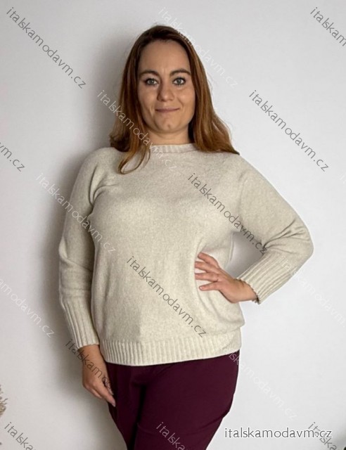 Sveter úpletový dlhý rukáv dámsky nadrozmer (50/52/54 ONE SIZE) TALIANSKA MÓDA IM4251161/DUR 50/52/54 sv. béžová