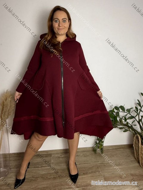Kabát/Mikina predĺžená teplá oversize dlhý rukáv dámska nadrozmer (48/50/52 ONE SIZE) TALIANSKA MÓDA IMD25254/DUR  vínová