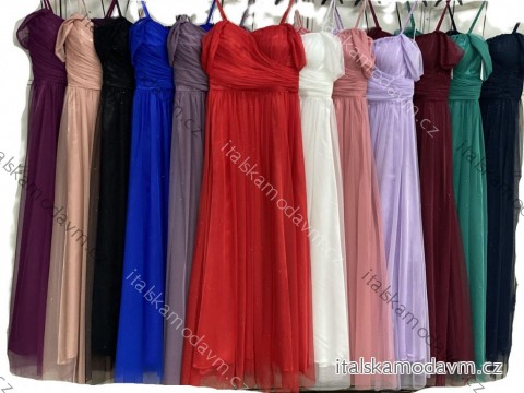 Šaty dlouhé společenské třpytivé tylové carmen na ramínka dámské (S/M/L ONE SIZE) ITALSKÁ MÓDA IMC24429