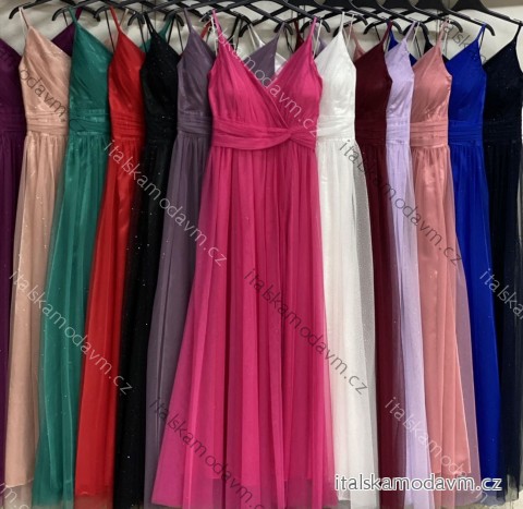 Šaty dlouhé společenské třpytivé tylové na ramínka dámské (S/M ONE SIZE) ITALSKÁ MÓDA IMC24438