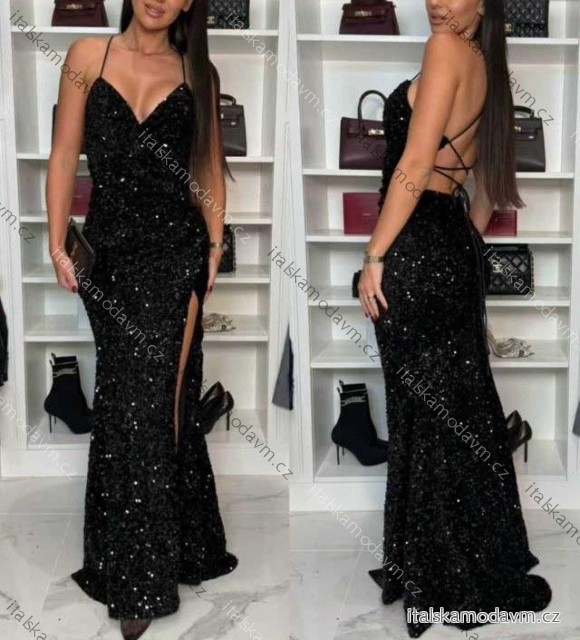 Šaty dlouhé společenské flitrové na ramínka dámské (XS/S/M ONE SIZE) ITALSKÁ MÓDA IMM25M57507