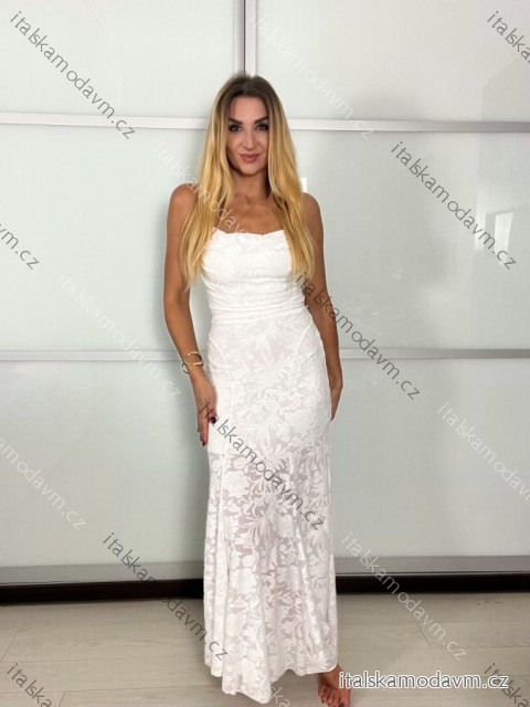 Šaty dlouhé společensky svatební na ramínka dámské (S/M/L ONE SIZE) ITALSKÁ MÓDA IMPBB25B26716/DU -   bílá -   S/M/L