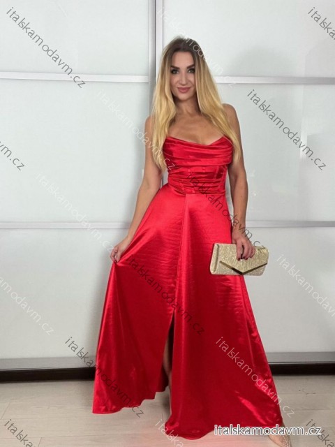 Šaty dlouhé společenské saténové na ramínka dámské (XS/S/M ONE SIZE) ITALSKÁ MÓDA IMC25119/DU