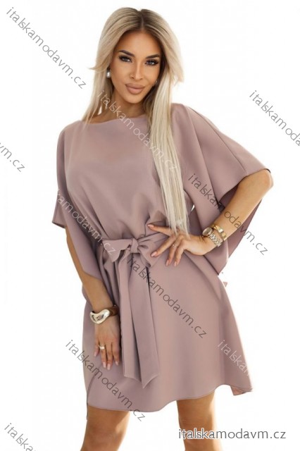 Šaty elegantní motýlkové dlouhý rukáv dámské (S/M ONE SIZE) ITALSKÁ MÓDA NUNM25287-37/DU S/M tmavě starorůžová